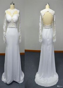 Abiti da sposa a guaina a maniche lunghe a trasparente guipure in pizzo satinato con il pavimento in chiffon lunghezza vera abiti da sposa 57702929