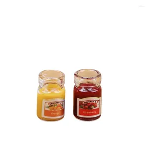 Decorative Figurines 2Pcs 1:12 Dollhouse Miniature Food Mini Strawberry Sauce Jam Honey Lemon Water For Doll Kitchen Toy Accessories