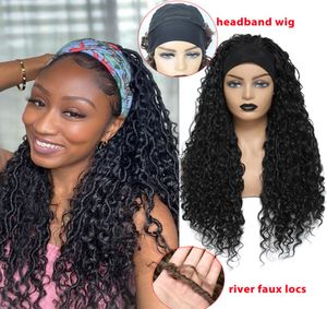 Pannbandspekig flätade peruker med lockiga faux locs virkade hår för svarta kvinnor ombre 24 tum lång syntetiska flätor Wig5856022