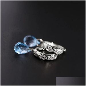 Dangle Chandelier Designer Original 14K Gold Inlaid Oval Blue Crystal Pendant Womens Earrings Exquisite Luxury ElegantチャームジュエリーD Dhaiz