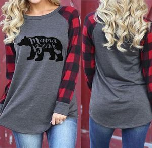 Women Letter Stamp Thirts Cotton Plaid Maniche Tees Mama Bear Printing Ladies Pullover Maternity Tops C35805675186