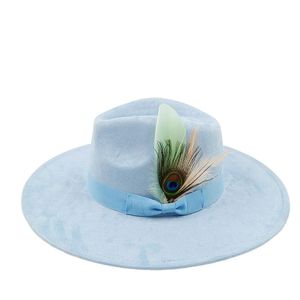 Zimowa zamsz fedora kapelusz 9.5 cm damski akcesoria kolorowe Kolorowe szerokie kościele kościelne Jazzy Panama Hat 240401