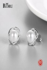 Stud Natural White Pearl Earrings Real 925 Sterling Silver Zircon Temperament Earring For Women Fine Jewelry Gift9720705