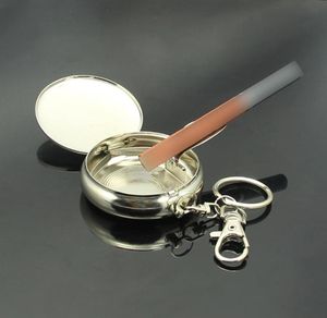 Pocket Cigarette AshTray Watch Style Keychain AshTrays Mini runda rostfritt stål metall utomhus aska bricka rökning accessoarer7022049