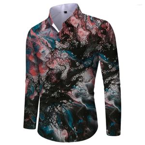 Camisas casuais masculinas Moda Oil Paint Style Floral For Men 3D LAPEL LAPEL LAPELA LONGO VINTAGE