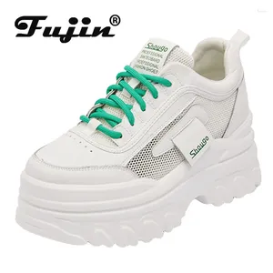 Casual Shoes Fujin 7cm Genuine Leather Wedge Sneakers Platform Summer Women Hidden Heel Breathable Fashion Chunky