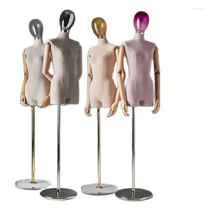 Decorative Plates 12 Style Fabric Cover Female Color Glass Head Full-Body Cloth Mannequin Metal Base For Wedding Window Clothing Display