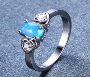 Bröllopsringar vit runda zirkon kärlek hjärtring blå opal oval sten engagemang trendig silver färg tunt för kvinnor smycken6344894