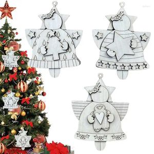 Dekorativa figurer Trä Angel Ornament 3st 3D Hollow Christmas Pendant Small Tree Decoration For Windows Door Cute Holiday