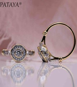 Pataya New 585 Rose Gold Lovely Carred Natural Cirgn Rings Женщины модные украшения свадьба.