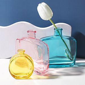 Colorful Transparent Glass Vase Vintage Nordic Simple Flower Arrangement Art Creative Living Room Wedding Table Decoration