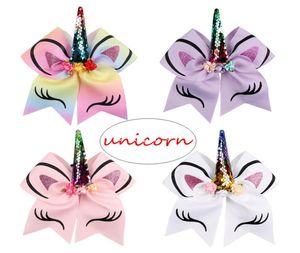 7Inches Girls Unicorn Horn Hairbands Kids Large Hair Bows with flower Glitter Printed Boutique Hair Accessories7670746