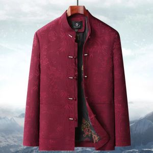 エスニック服中年と老年春の秋の秋の秋の中国スタイルのジャケットレトロコート父チュニックスーツの祖父ドロップde ot4li