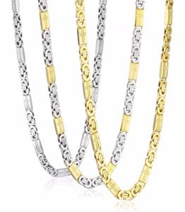 Rostfritt stålhalsband av hög kvalitet Mens kedja byzantinsk snidade män smycken guld silver ton 8mm bredd 55 cm längd 22inch244p9479473