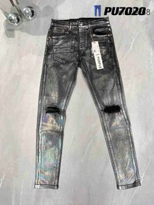 2024 Purple Brand High Quality Jeans 1 1 Tide Fashion Slim Jeans High Street Black Pants Silverbelagda kalvbyxor