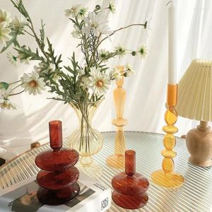 Titulares de velas Ins estilo Candlestick nórdico francês retro transparente ornamento de vidro doméstico arranjo criativo de flores