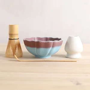 Conjuntos de Teaware Luwu Cerâmica Matcha Tea Bowl Lotus Flower Chawan com batedor de bambu e suporte de chasen 250ml