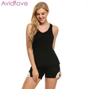 Home Clothing Aidlove 2024 Lace Women's Pajamas Lingerie Sets Top Sleepwear Shorts Pajama & Round Neck Slim Tank Women