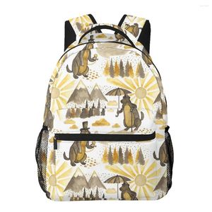 Backpack Female Watercolor Marmots In Hats Sepia Women College School Bagpack Travel Shoulder Bags For Teenage Girls