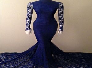 New Arrival Navy Blue Mermaid Lace Evening Dress High Neck See Through Long Sleeves Women Wear Special Occasion Dress Party Dress5014832