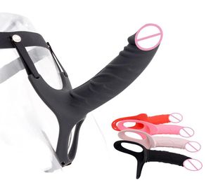 Massage Strapon Hollow Dildo Pants Penis Sleeve Förstilningsförlängare Strapon Harness för män Rem på realistiska bältesexleksaker för GA7085925