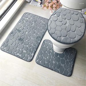 Toilet Seat Covers Set Of 3 Bathroom Bath Mat Soft Non Slip Cobblestone Rug Absorbent Shower Carpets Lid Cover Floor