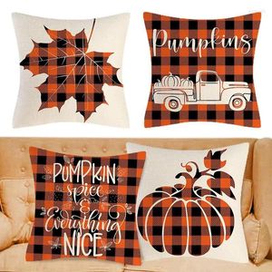 Kudde pumpa täcker Thanksgiving Plaid linnetygdekorationsförsörjning för gårdsbilstol Bäddsoffa levande