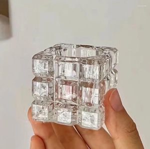 Ljushållare Magic Cube Formhållare Dekorativ Crystal Glass Square Tealight Box Bar Ornament Sovrum Essentil Oil Accessories