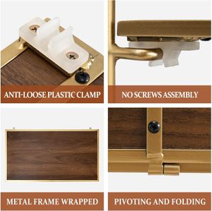 Crofy No Assembly Folding Bookhelf, 3 Tier Gold Bookhelf, Metal Book Shelf for Storage, Folding Bokhylla för Office Organizati