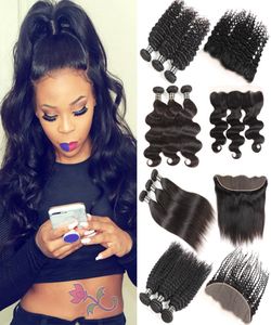 Peruwiańskie wiązki fali ciała z koronkową czołową brazylijską głęboką falą Kinky Curly Virgin Human Hair Weave 34 wiązki z czołowym WAV5941177