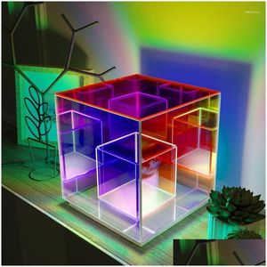 テーブルランプアクリルマジックキューブ3DランプベッドルームベッドサイドUSB LED NIGHT LIGHT COLORF ATMOSPHERE DESK BAR屋内照明器具ドロップD DHD6C