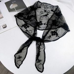 Scarves Lace Small Shawl Embroidered Wave Edge Hollow Out Floral Head Neck Scarf Flower Long Silk Hair Band Belt