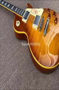 Collectors 1959 Flame Maple Top Butterscotch Sunburst Electric Guitar Custom Shop Star Pickguard Yellow Body Binding Tuilp Tuner8537067