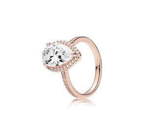 18K Rose Gold Tear Drop Cz Diamond Ring Original Box för 925 Sterling Silver Rings uppsättning för kvinnor Bröllopspresent smycken1830099