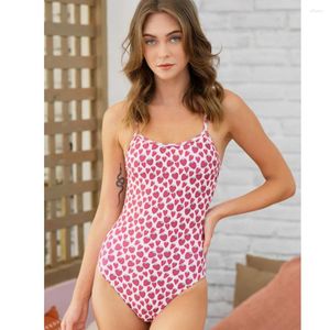 Kvinnors badkläder Lemango 2024Love Mycket Berry Strawberry Rose Womens Swimsuit Sexig ett stycke Slim High midje Triathlon Race Bodysuit Open