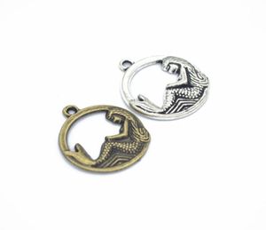 200 pcs Round Mermaid Charms Pendant For Jewelry Making Charm 2 Colors Antique Bronze Antique Silver 23mm6757148