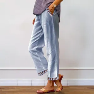Kvinnors byxor Kvinnor avslappnad snygg med elastisk midja bred ben med ihåliga sömmar för streetwear