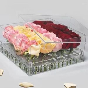 Decorative Flowers Acrylic Rose Flower Box With Makeup Organizer DIY Bouquet For Wedding Decor Valentine's Day Girlfriend Birthday Gift