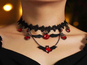 Gotiska smycken röd bat halloween halsband spets choker för kvinnor mardröm före jul svart skikt 2021275R9044297