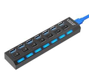 HUBS Çoklu Genişletici Hub 47 USB 30 bağlantı noktası ayırıcı Kablo Güç Adaptörü Mavi LED ile PC MobilePhones6001905