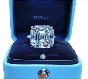 Orijinal 925 Gümüş Kare Yüzük Asscher Cut Oluşturuldu Moissanite Düğün Nişan Kokteyl Kadın Yüzükler Parmak Fine Jewelry2607338