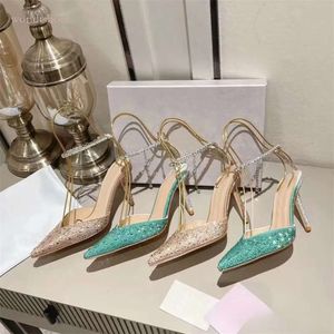 2024 Designer Sandals High Heels Abiti da donna, famosi strass, tacchi sottili marchi di lusso per le night club estive banchetti per matrimoni di punta di punta di punta delle dita dei piedi