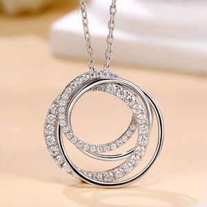 Passed Tester Women Luxury Moissanite Diamond Necklace White Gold Plated 925 Sterling Silver Full Moissanite Circles Pendant Necklace with O Chains for Friend