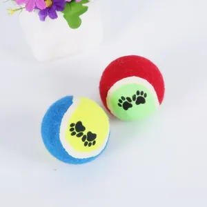 Dog Apparel 1PC Two-color Rubber Pet Throwing Toy Ball Footprinting Bite-resistant Tennis