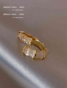 2022 Design Opals Bambusform Gold einstellbare offene Ringe Korean Fashion Jewelry Party Luxus -Accessoire für Frau Girls Gift8654385