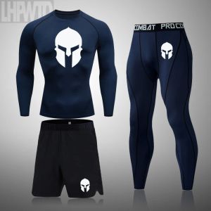 Set di nuovo logo spartano Compressione da uomo Sport Sport rapido a secco set di tute joggers addestrando palestra fitness da uomo supereroe