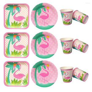 Louça descartável 24 PCs decoração de bolo flamingo prato xícaras de cartoon decorações de festas suprimentos de aniversário placas de plástico