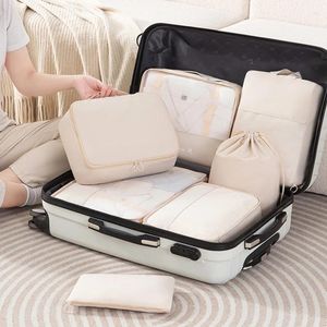 Duffel Väskor 7 -stycken Set Travel Organizer Lagring Fitväska Förpackning Kuber Fall Portabel garderob Bagage Kläder Sko Pouch Fold Fold