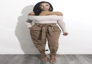 Kobiety swobodne spodnie wysokiej talii Bandaż stały projekt Projekt Projekt Harem Modne spodnie z szarfią4888297