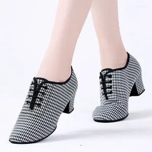 Dance Shoes Fashion Houndstooth Women Latin Teacher Students Practice Salsa Ballroom Street Jazz